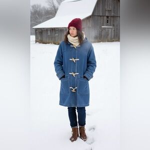 VTG Denim & Co Duffle Chore Coat Womens‎ Size 1X Hooded 90s Long Blanket Lined